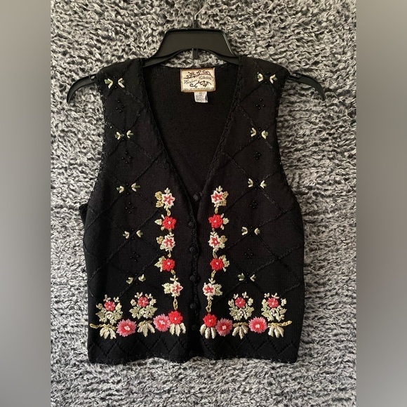 Vintage 90s Holiday Editions Fall Floral Harvest Acorns Sweater Vest - Picture 2 of 7